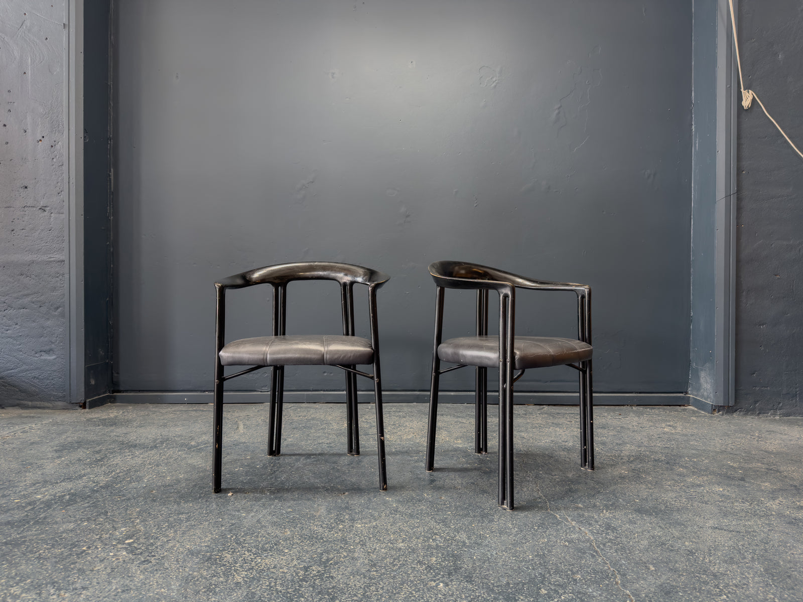 Franco Poli for Bernini Black Lacquer Chairs