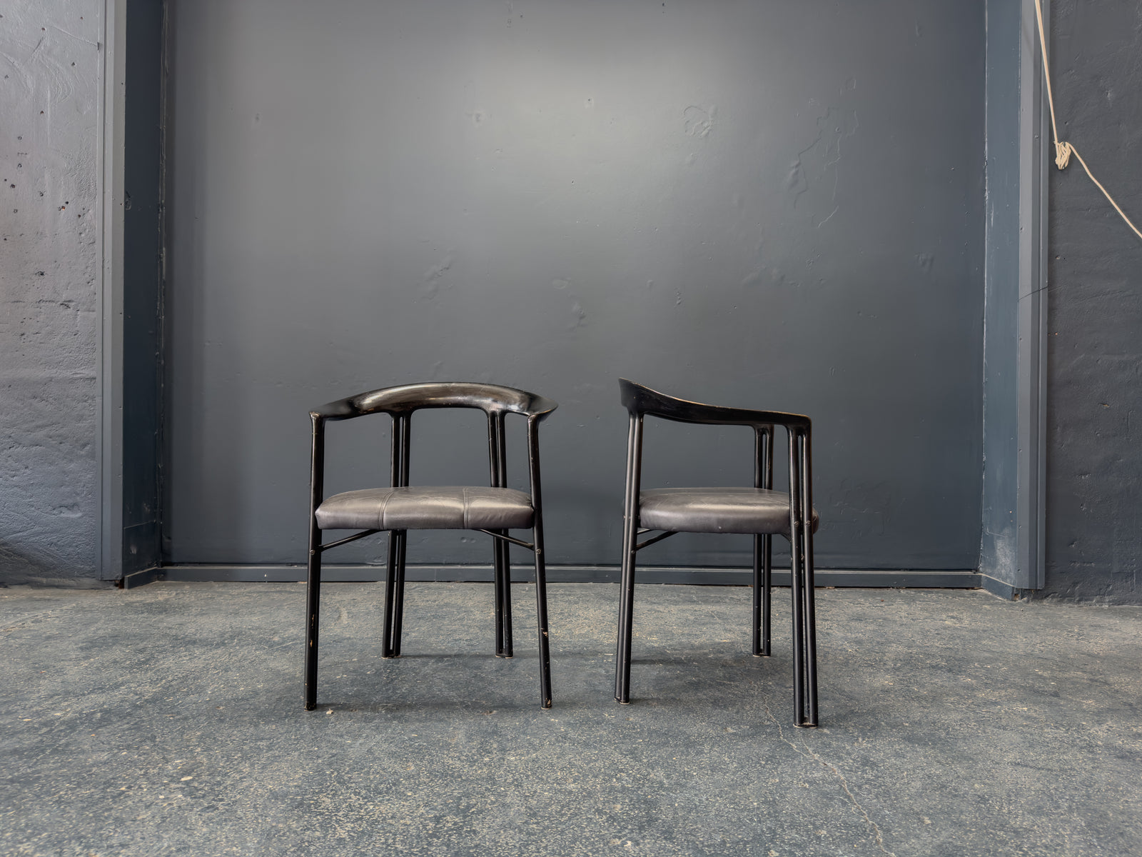 Franco Poli for Bernini Black Lacquer Chairs