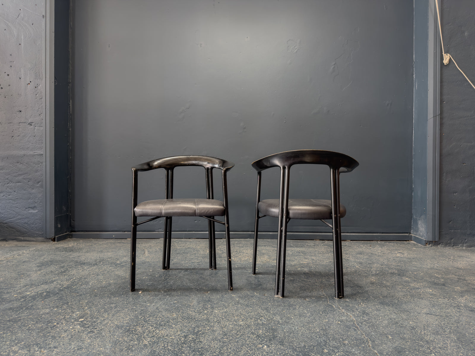 Franco Poli for Bernini Black Lacquer Chairs