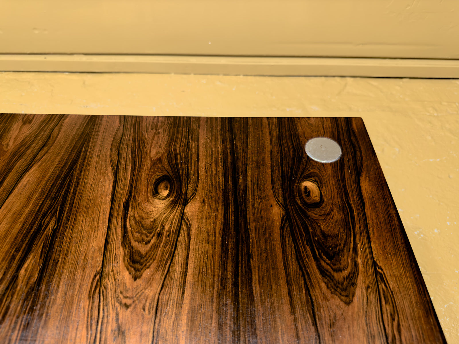 Rosewood Coffee Table with Metal Legs on Wheels