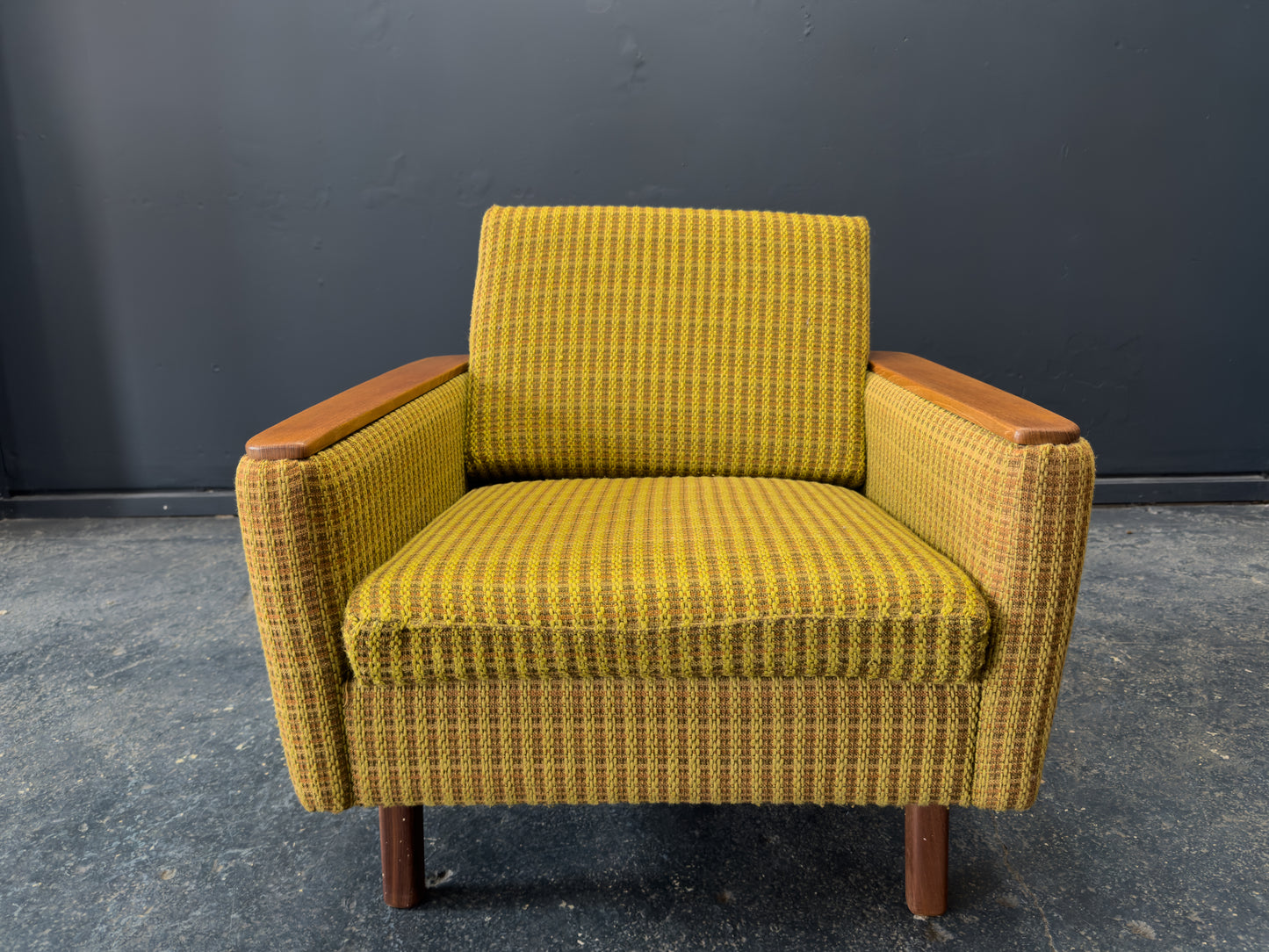 Compact Green and Teak Armchair