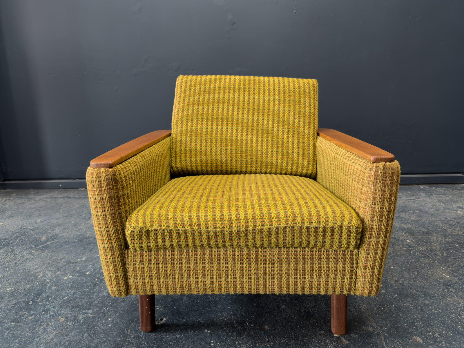 Compact Green and Teak Armchair