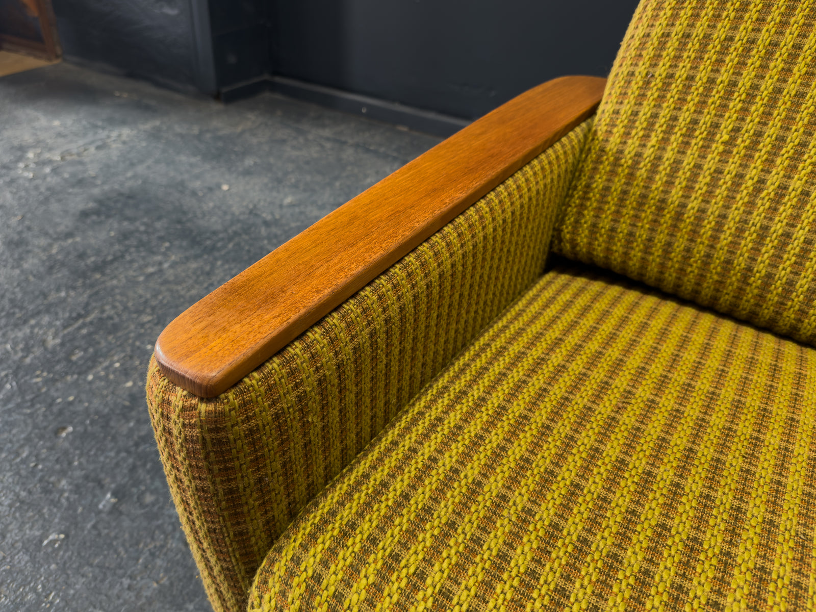 Compact Green and Teak Armchair