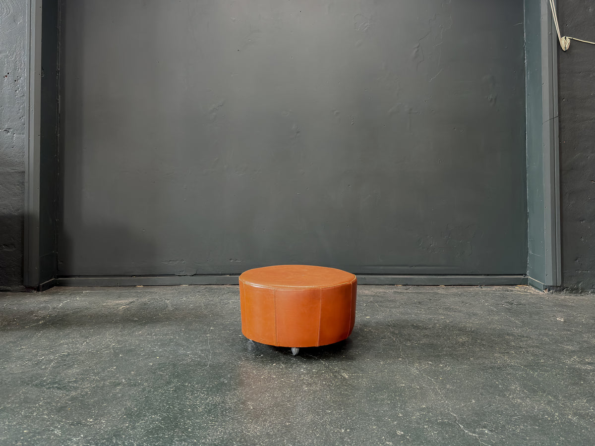 Tan Leather Pouffe on Wheels