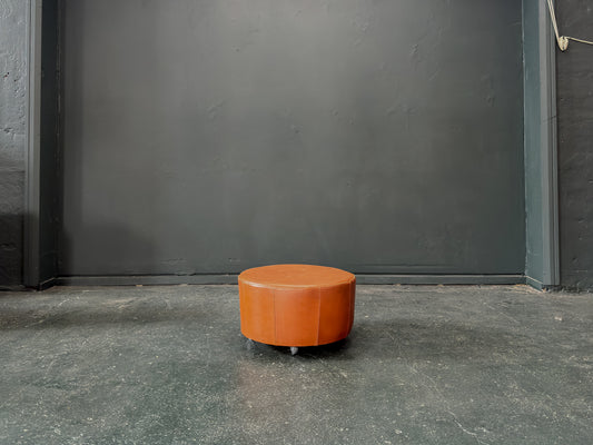 Tan Leather Pouffe on Wheels