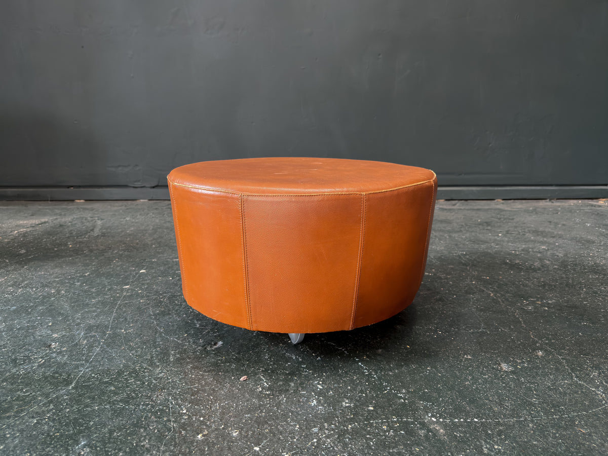 Tan Leather Pouffe on Wheels