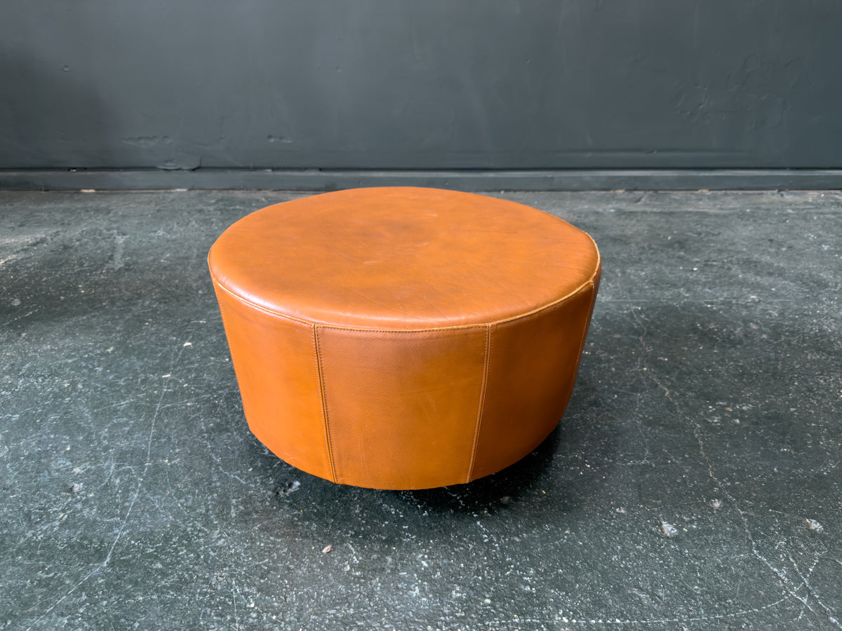 Tan Leather Pouffe on Wheels