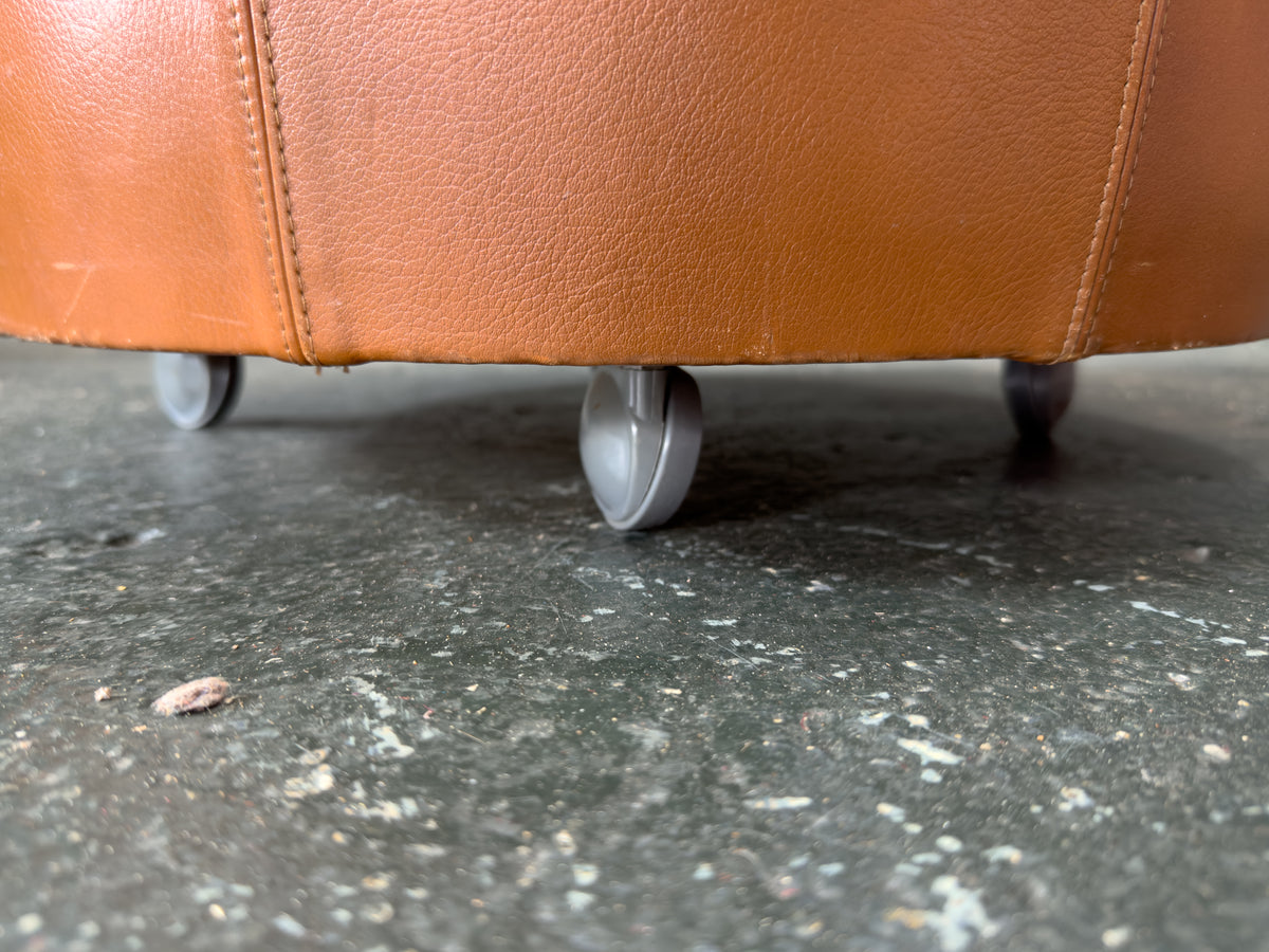 Tan Leather Pouffe on Wheels