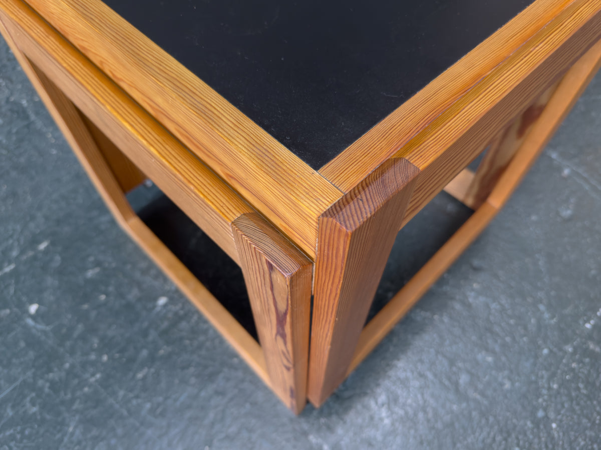 Dansk Design Pine Nesting Tables with Black Linoleum Top