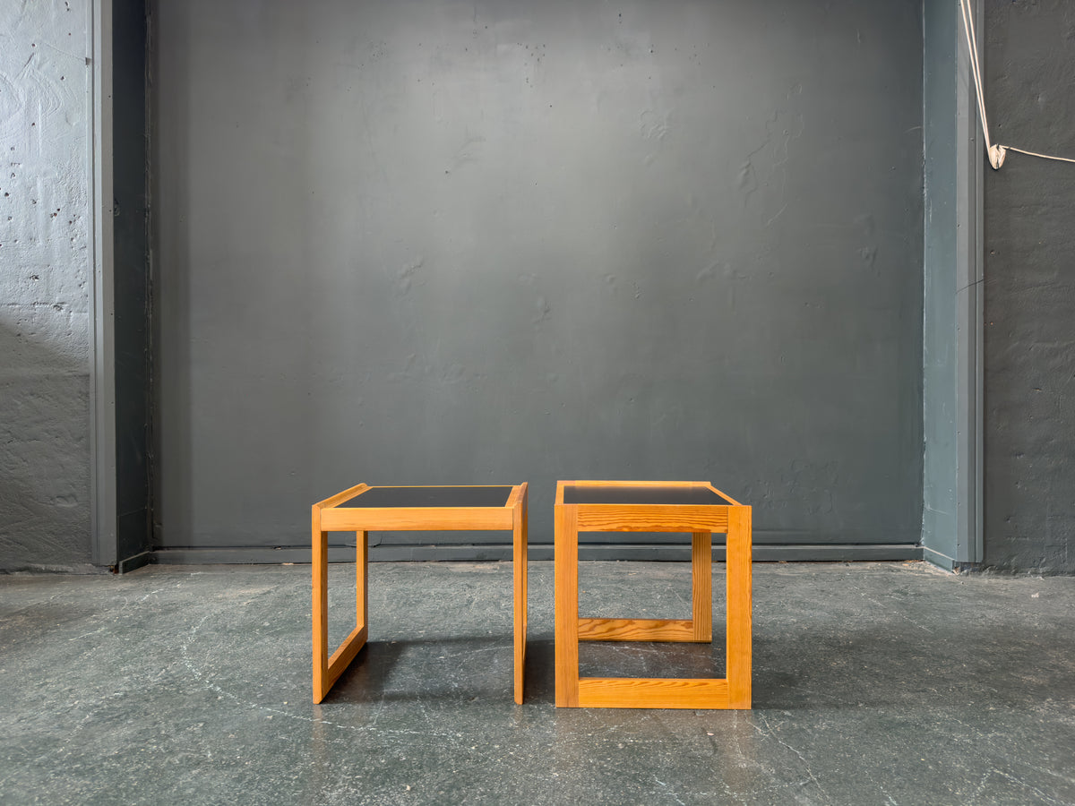 Dansk Design Pine Nesting Tables with Black Linoleum Top