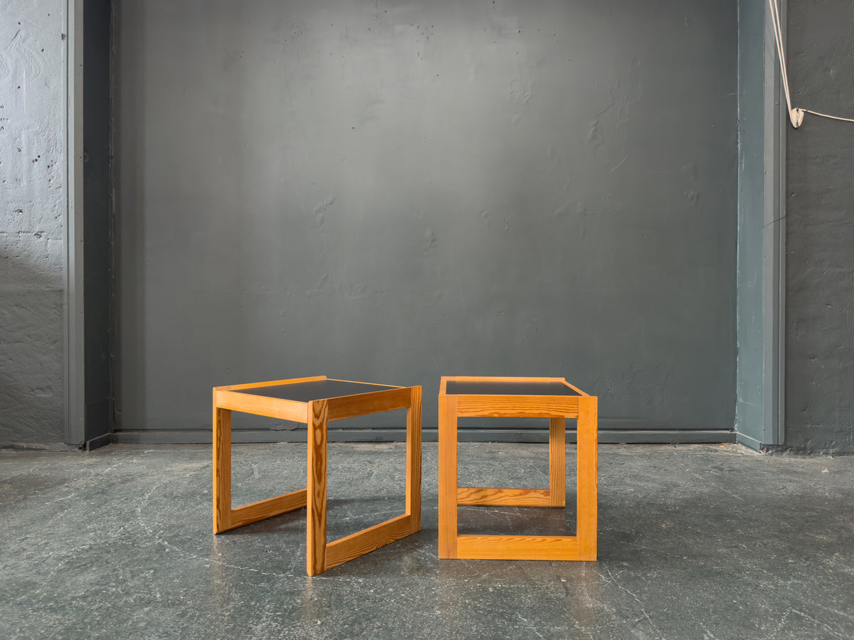 Dansk Design Pine Nesting Tables with Black Linoleum Top