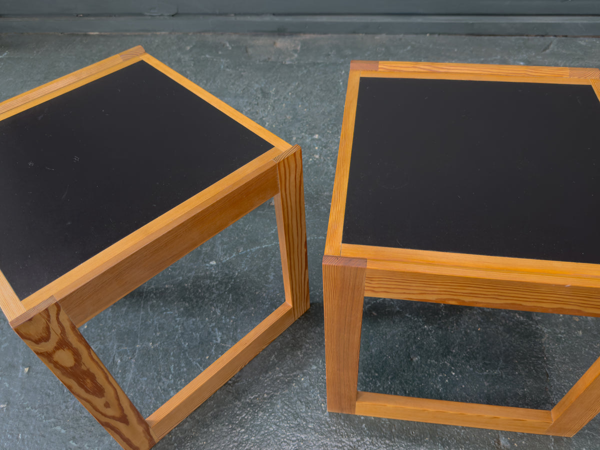 Dansk Design Pine Nesting Tables with Black Linoleum Top