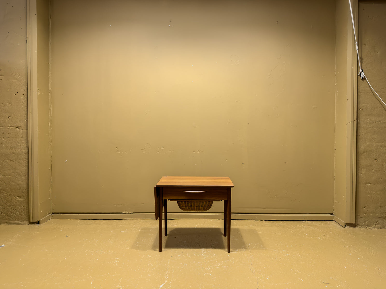 Teak , Oak and Wicker Sewing Table