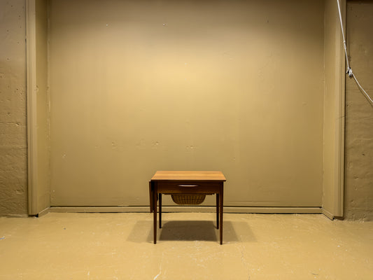 Teak , Oak and Wicker Sewing Table