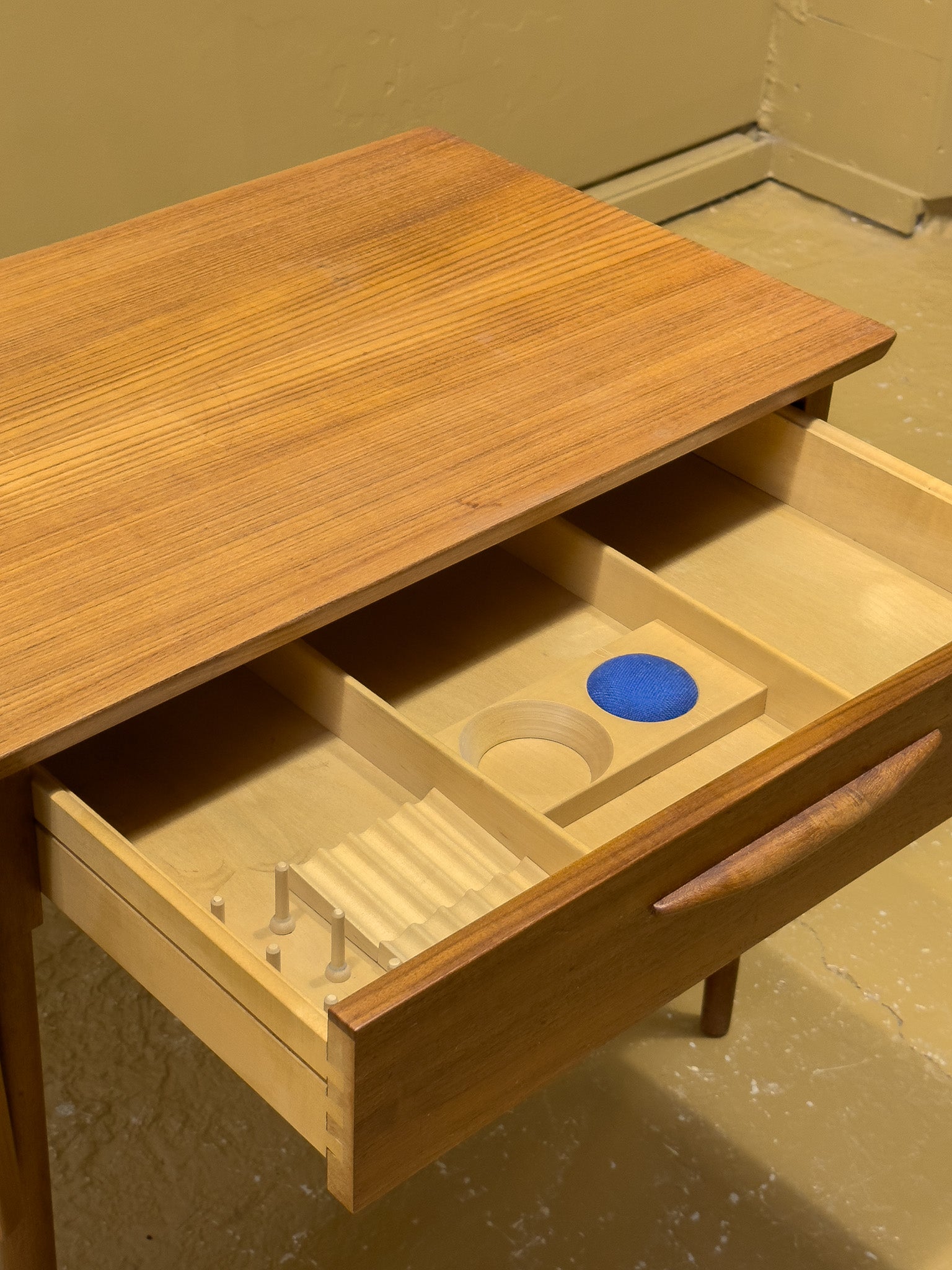 Teak and Wicker Sewing Table