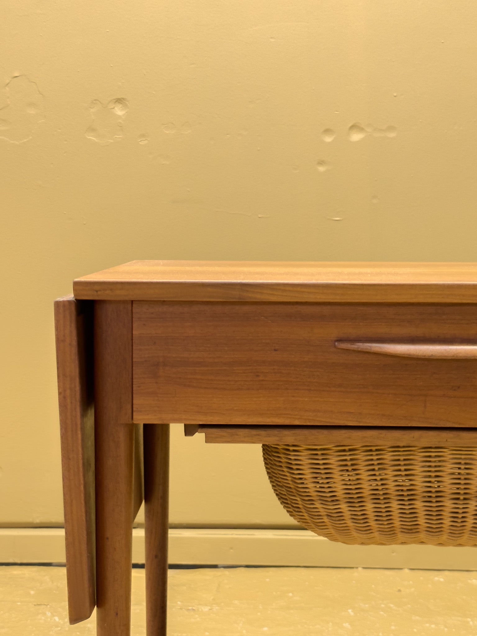 Teak , Oak and Wicker Sewing Table