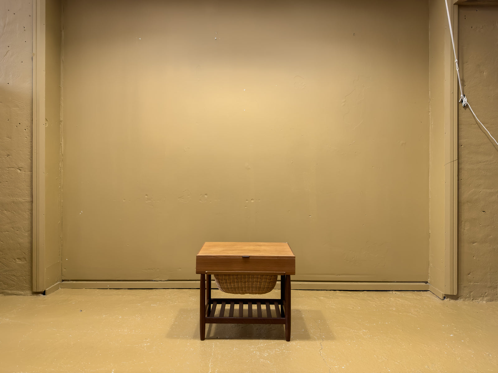 Teak and Wicker Sewing Table