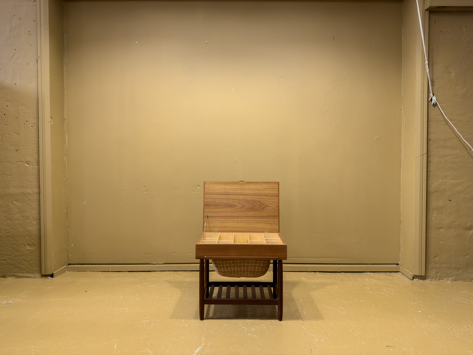 Teak and Wicker Sewing Table