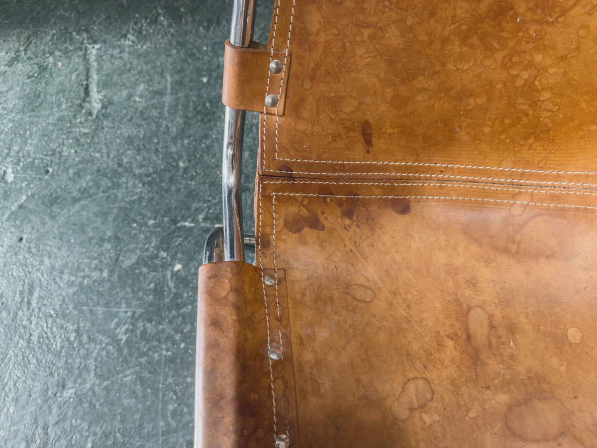 Tubular Chrome and Tan Leather Chair