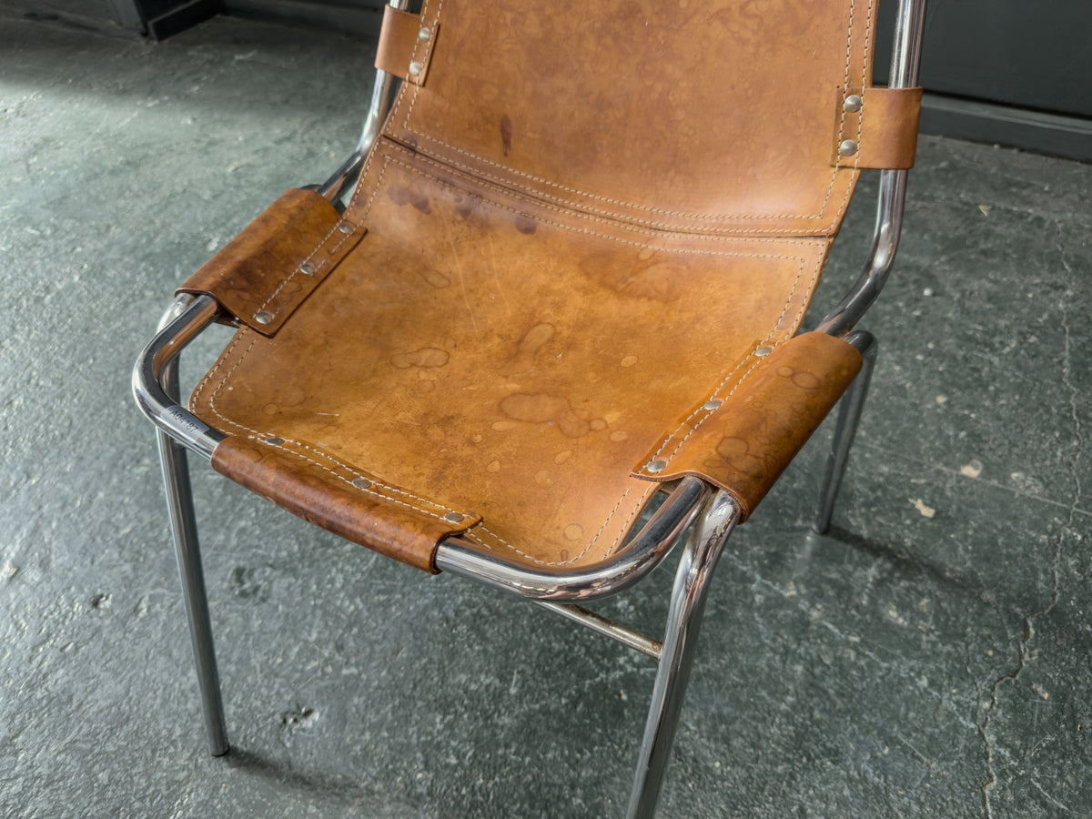 Tubular Chrome and Tan Leather Chair