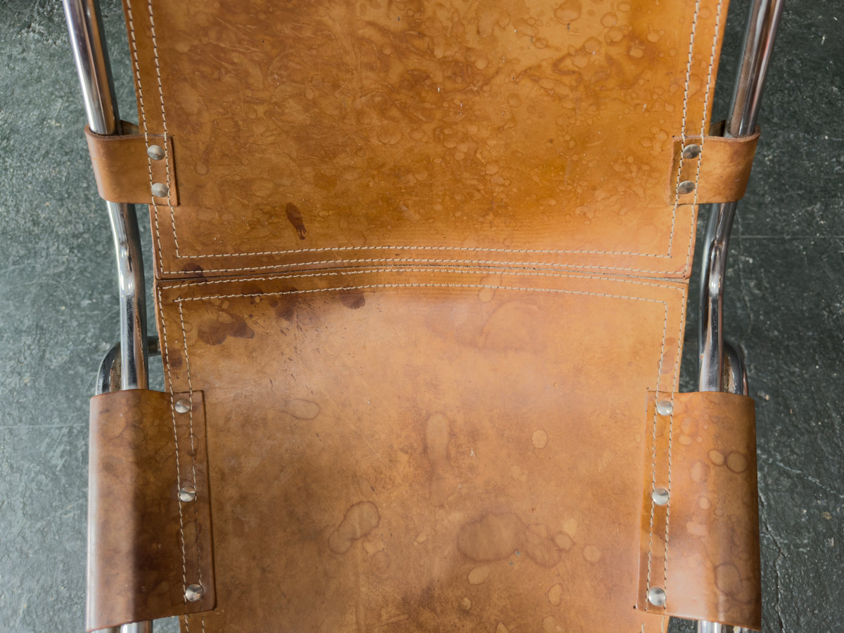 Tubular Chrome and Tan Leather Chair