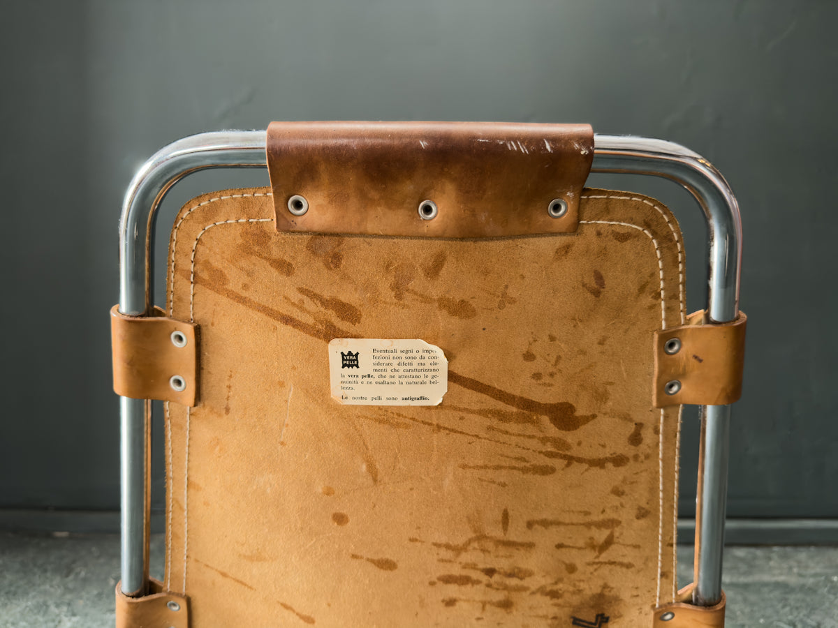 Tubular Chrome and Tan Leather Chair