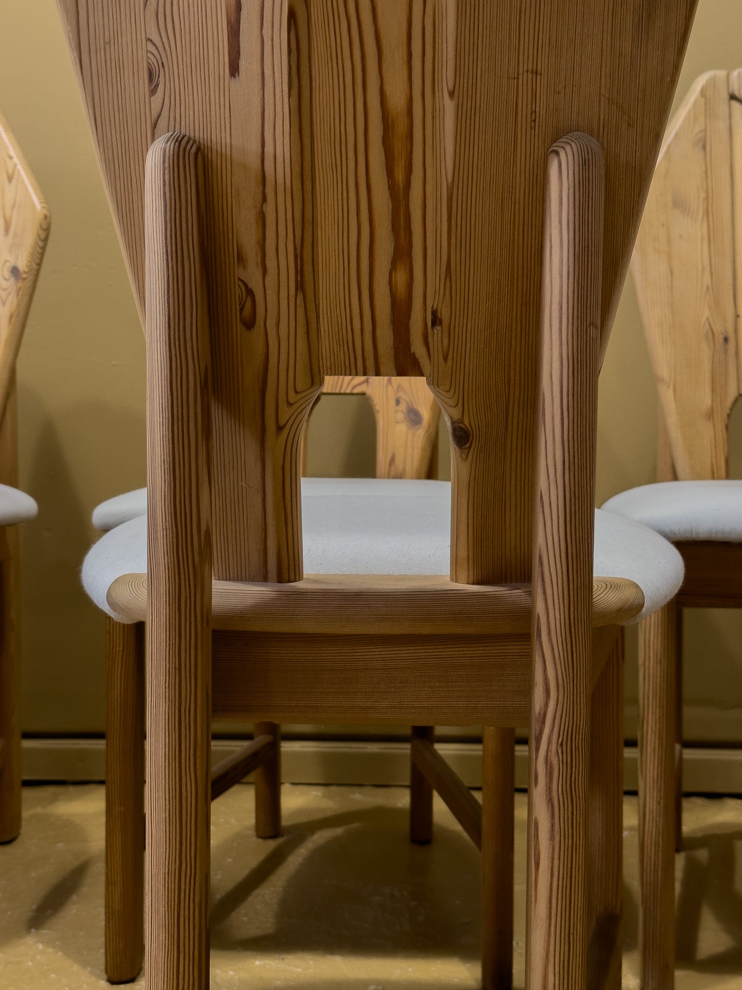 Set of Eight Sculptural Pine Dinning Chairs