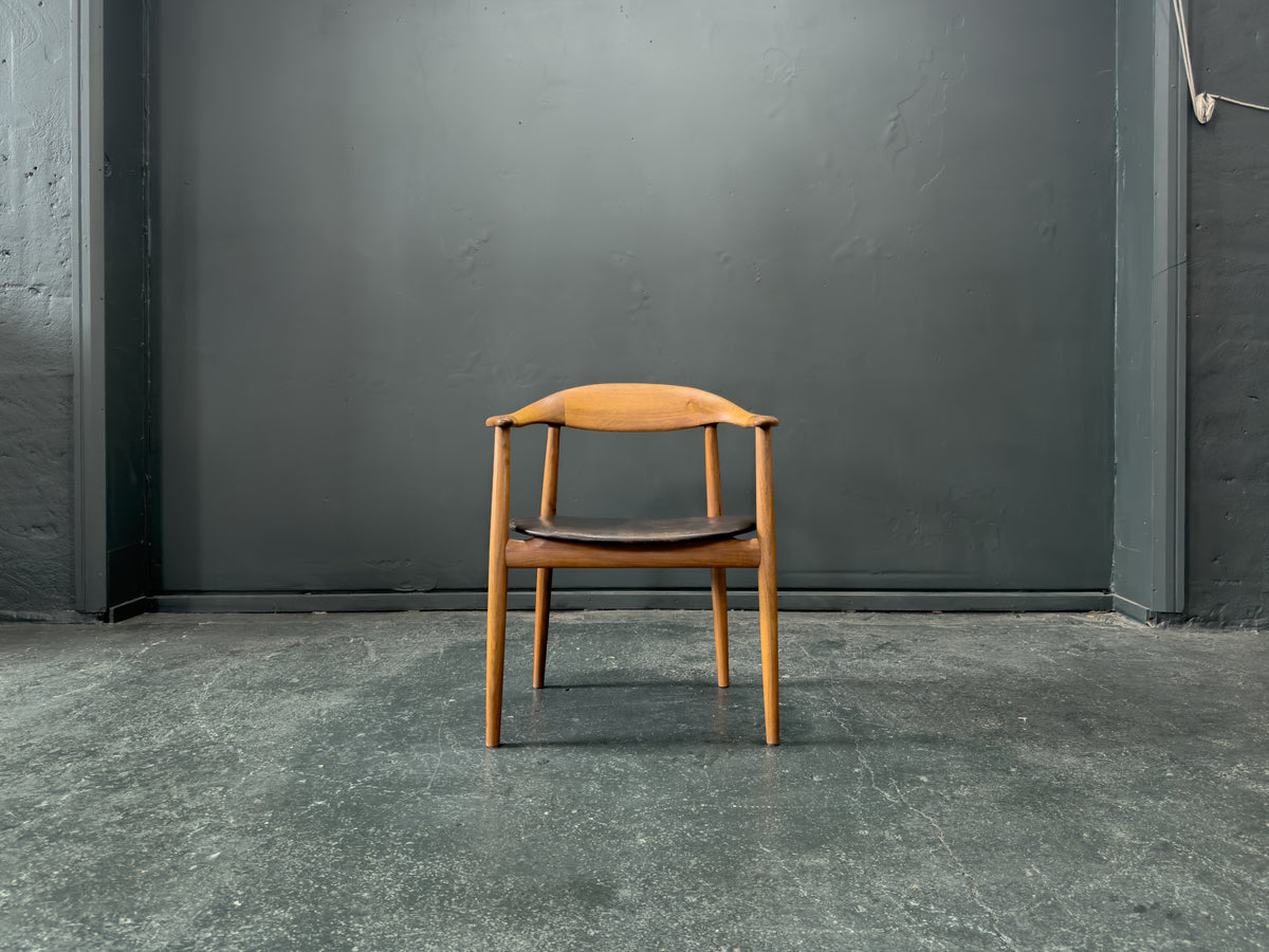 Oak and Black Leather Carver Chair