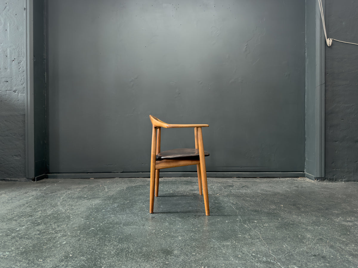 Oak and Black Leather Carver Chair