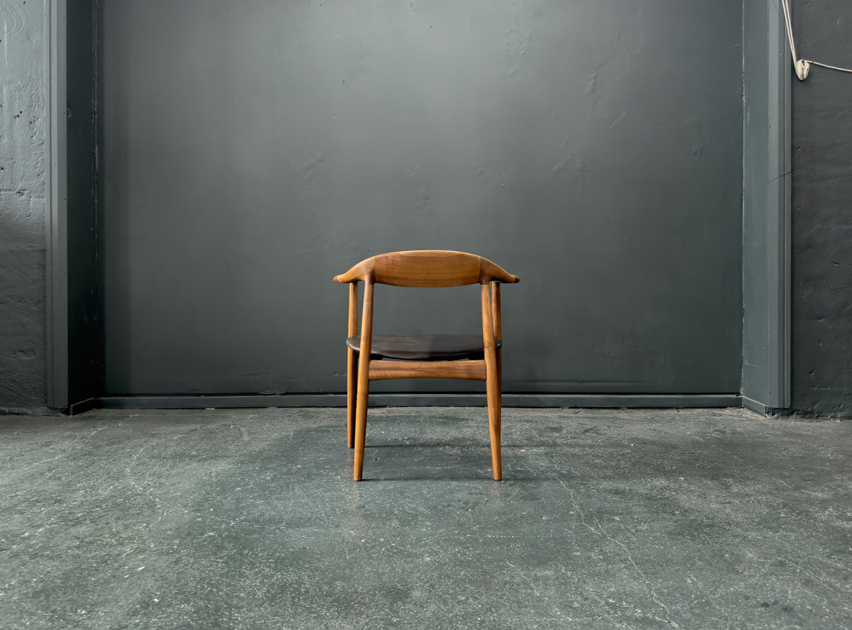 Oak and Black Leather Carver Chair