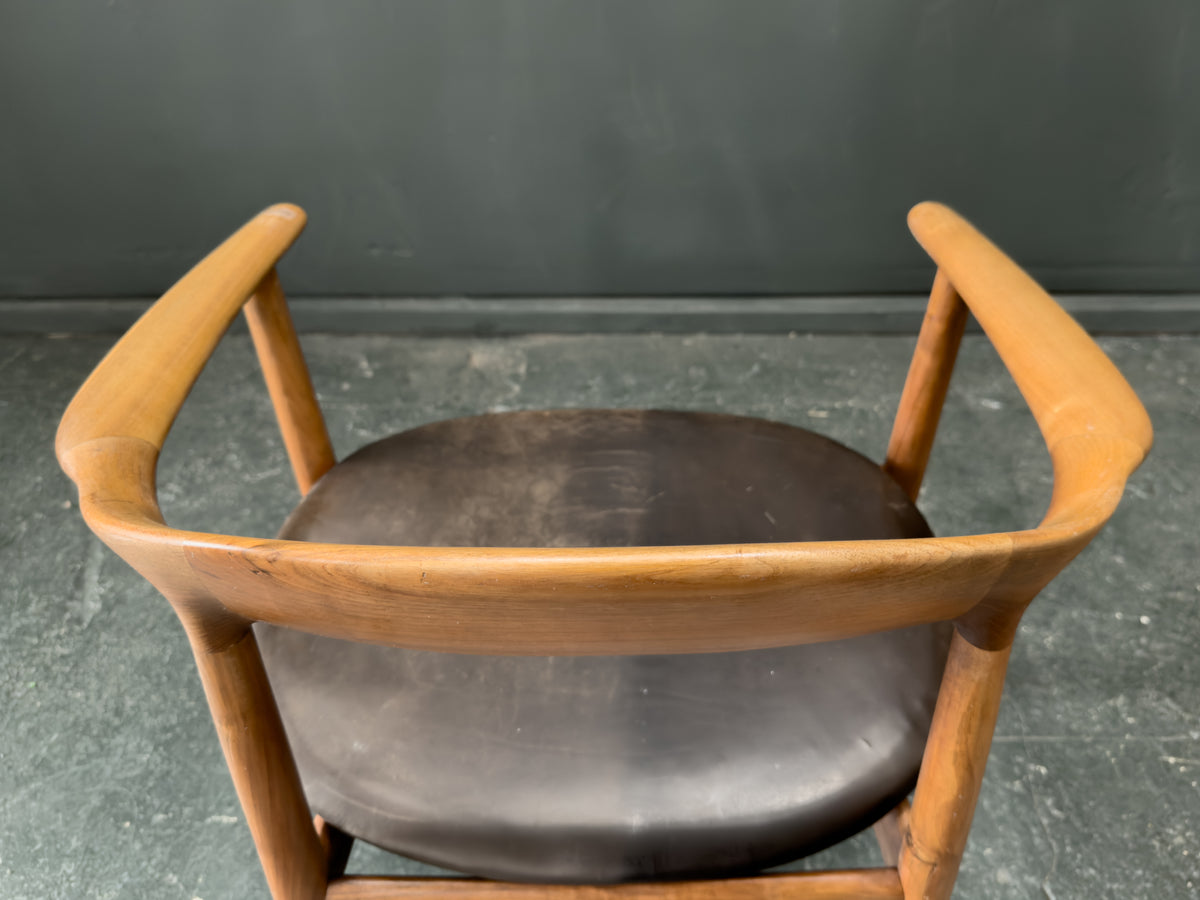 Oak and Black Leather Carver Chair
