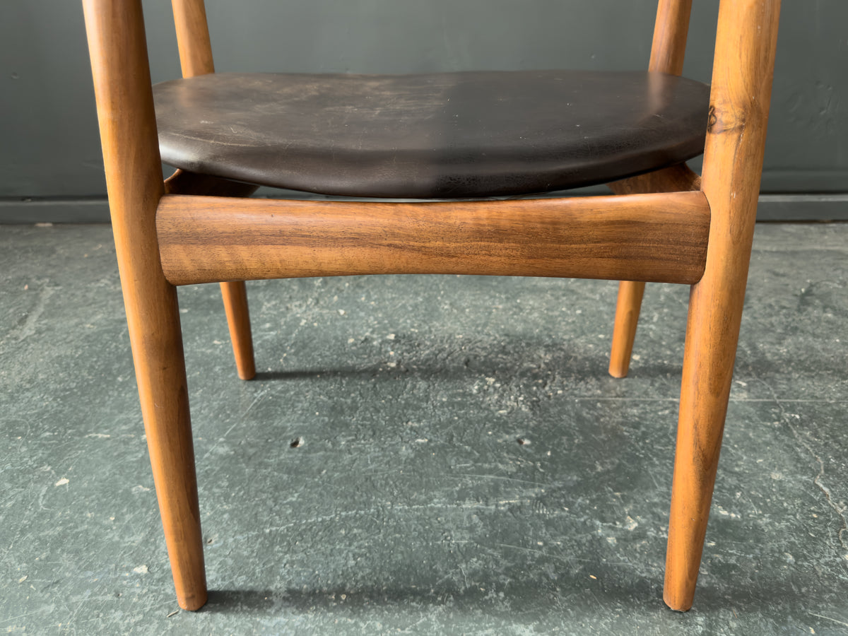 Oak and Black Leather Carver Chair