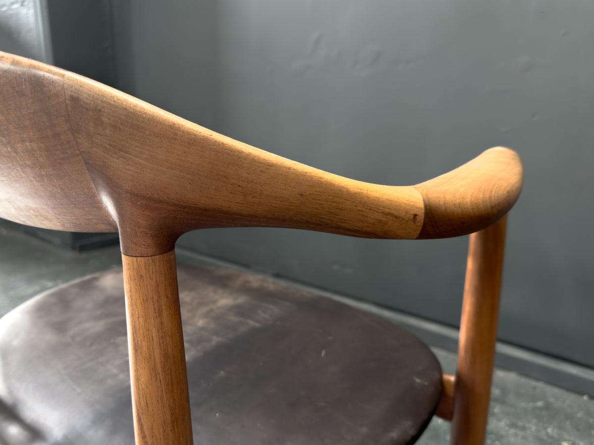 Oak and Black Leather Carver Chair
