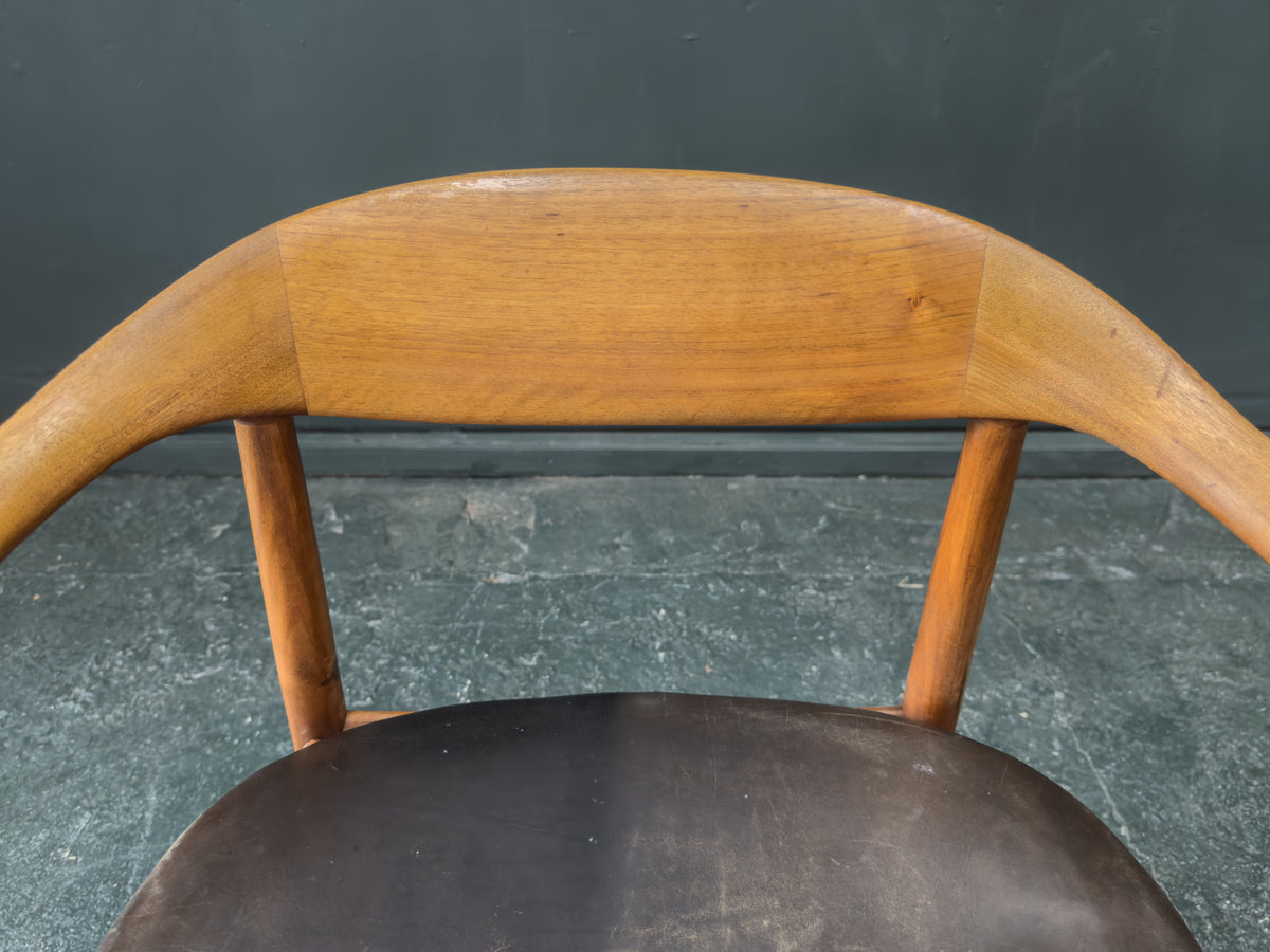 Oak and Black Leather Carver Chair