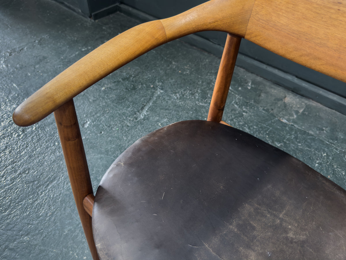 Oak and Black Leather Carver Chair