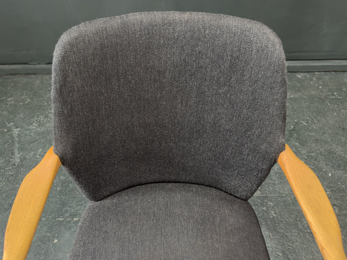 Oak and Grey Upholstered Carver Chair