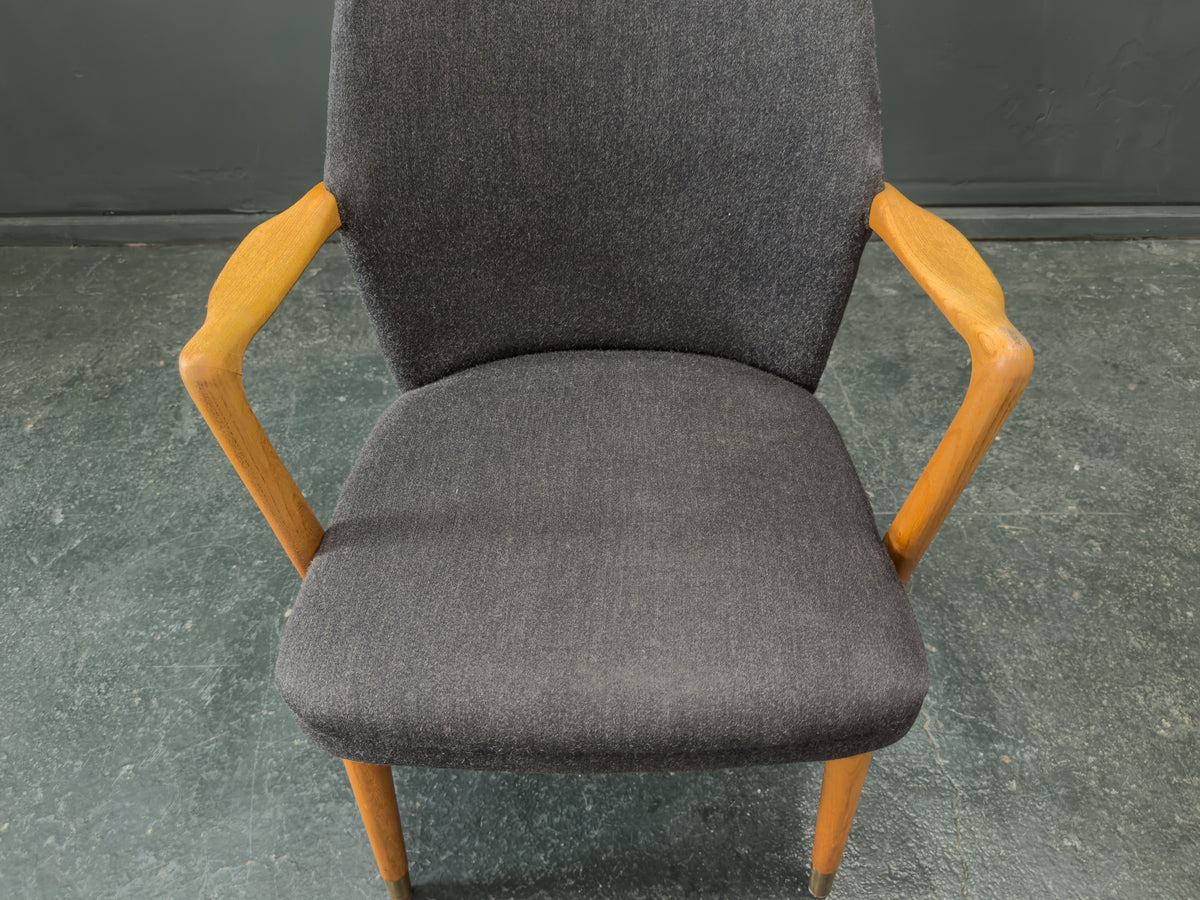 Oak and Grey Upholstered Carver Chair