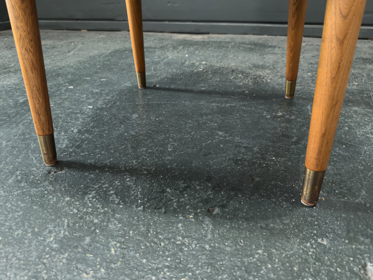 Oak and Grey Upholstered Carver Chair