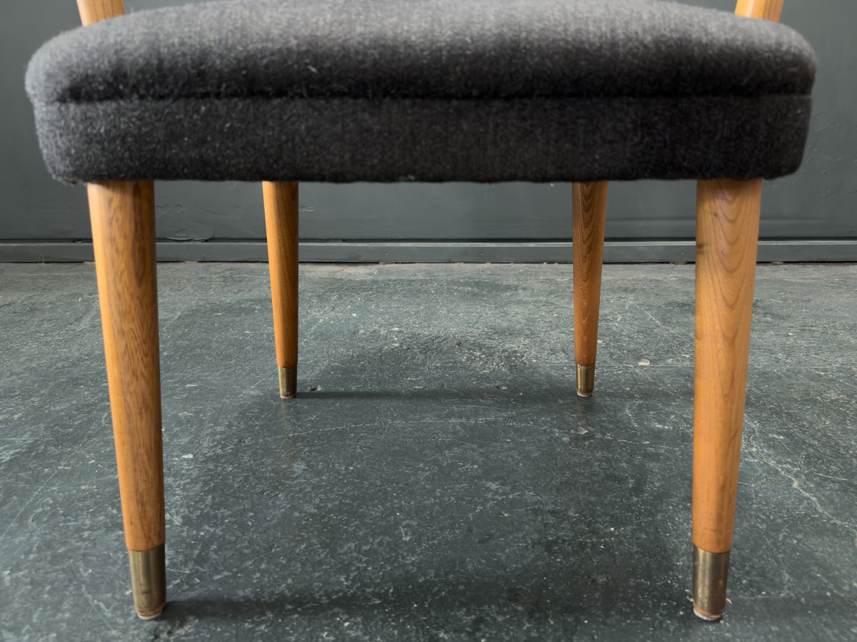 Oak and Grey Upholstered Carver Chair