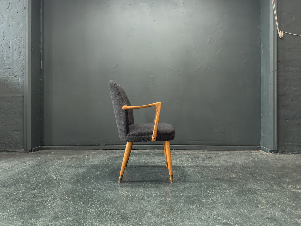 Oak and Grey Upholstered Carver Chair