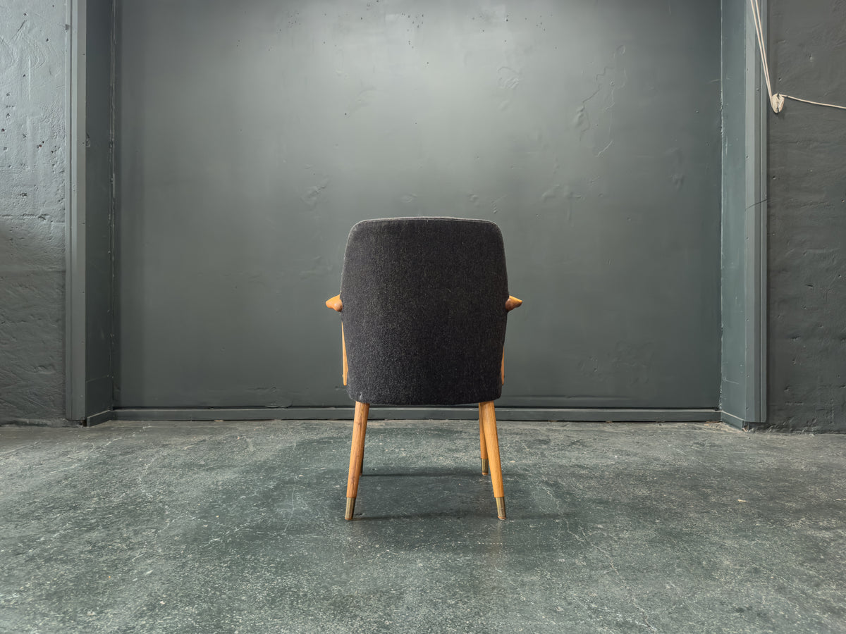 Oak and Grey Upholstered Carver Chair