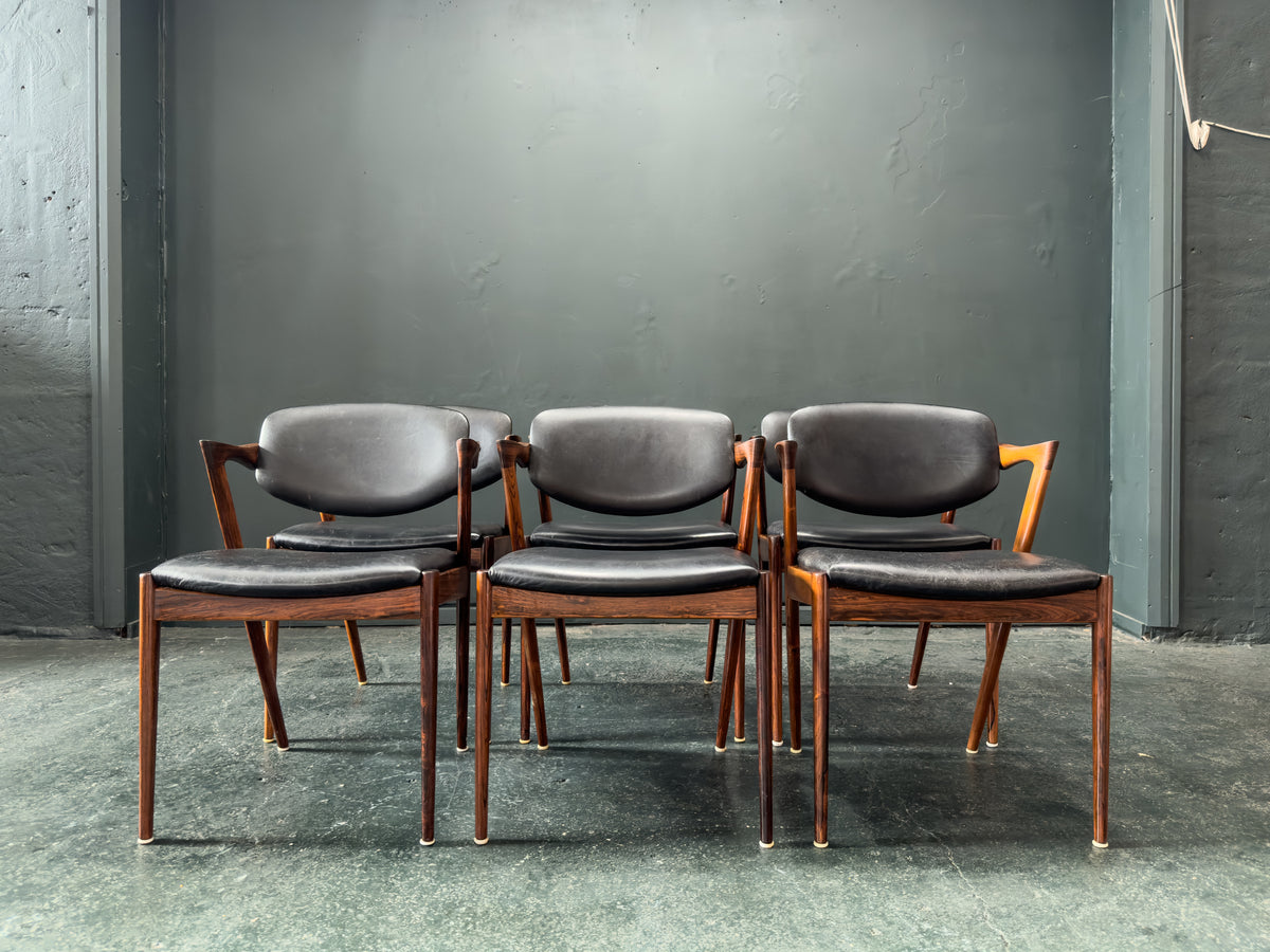 Set of 6 Rosewood Model 42 Dining Chairs by Kai Kristiansen