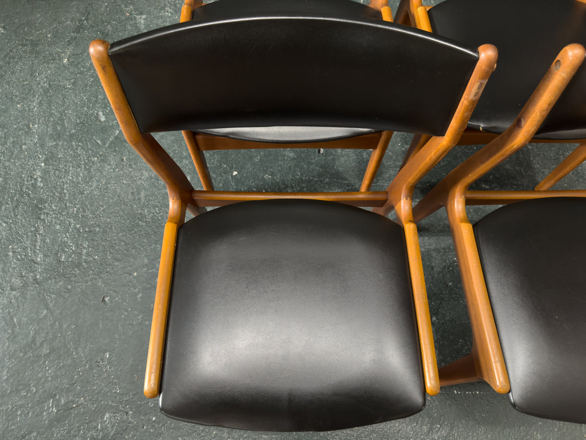 Set of 4 Teak and Vinyl Dining Chairs