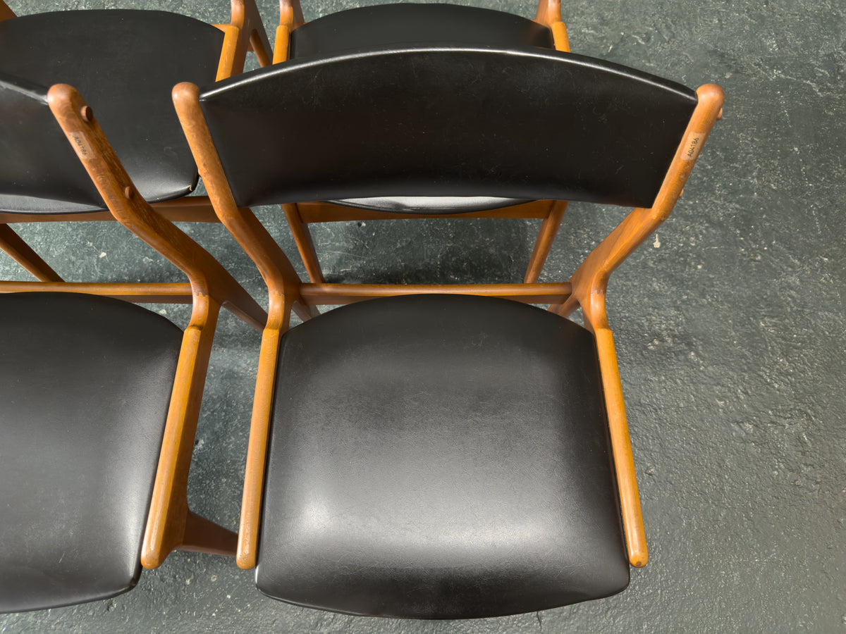 Set of 4 Teak and Vinyl Dining Chairs