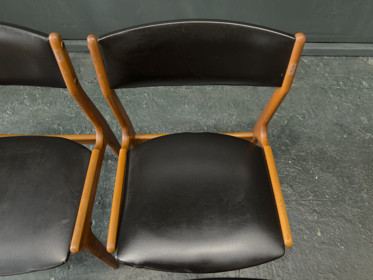 Set of 4 Teak and Vinyl Dining Chairs