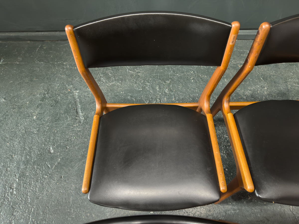 Set of 4 Teak and Vinyl Dining Chairs