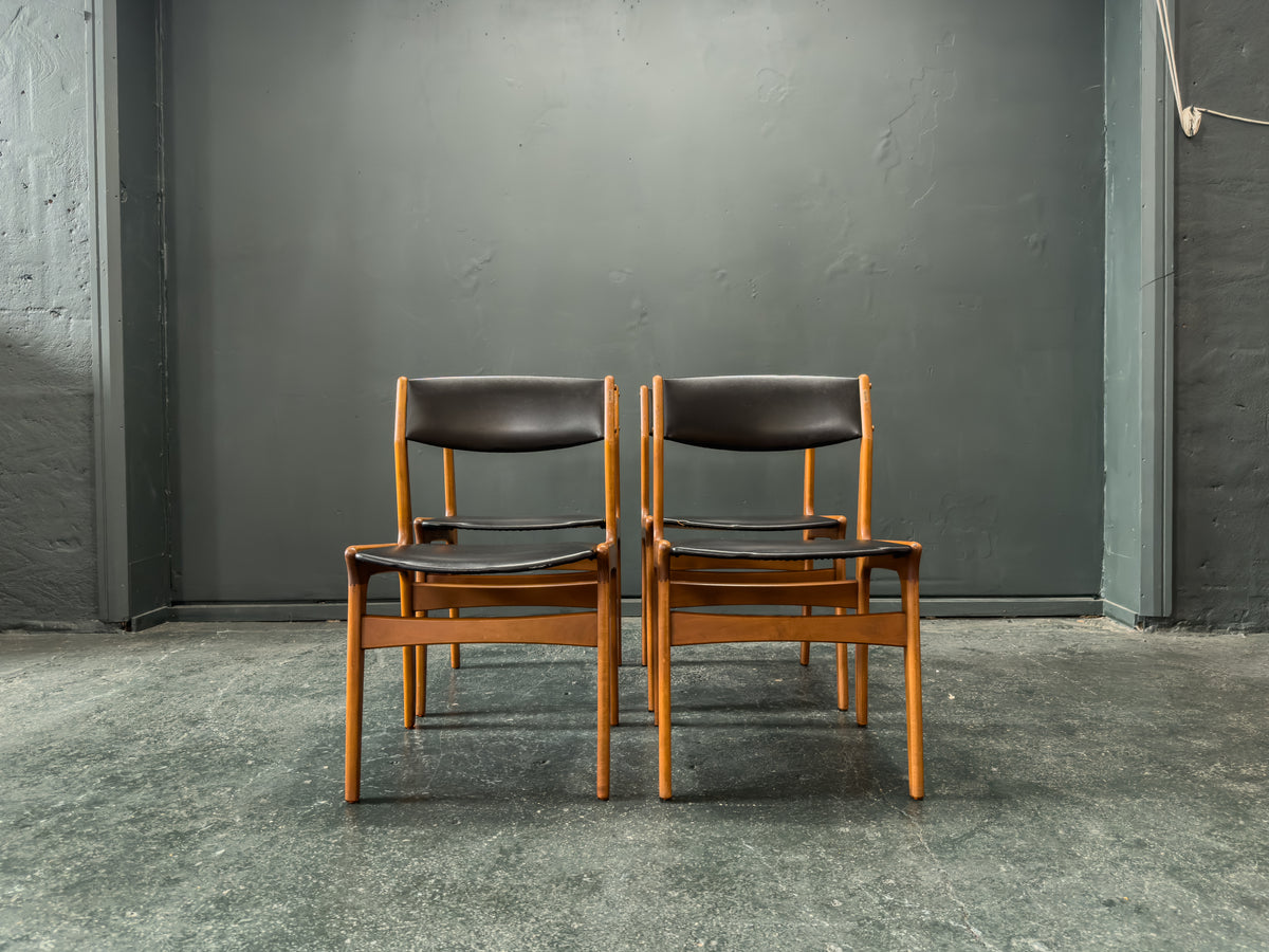 Set of 4 Teak and Vinyl Dining Chairs