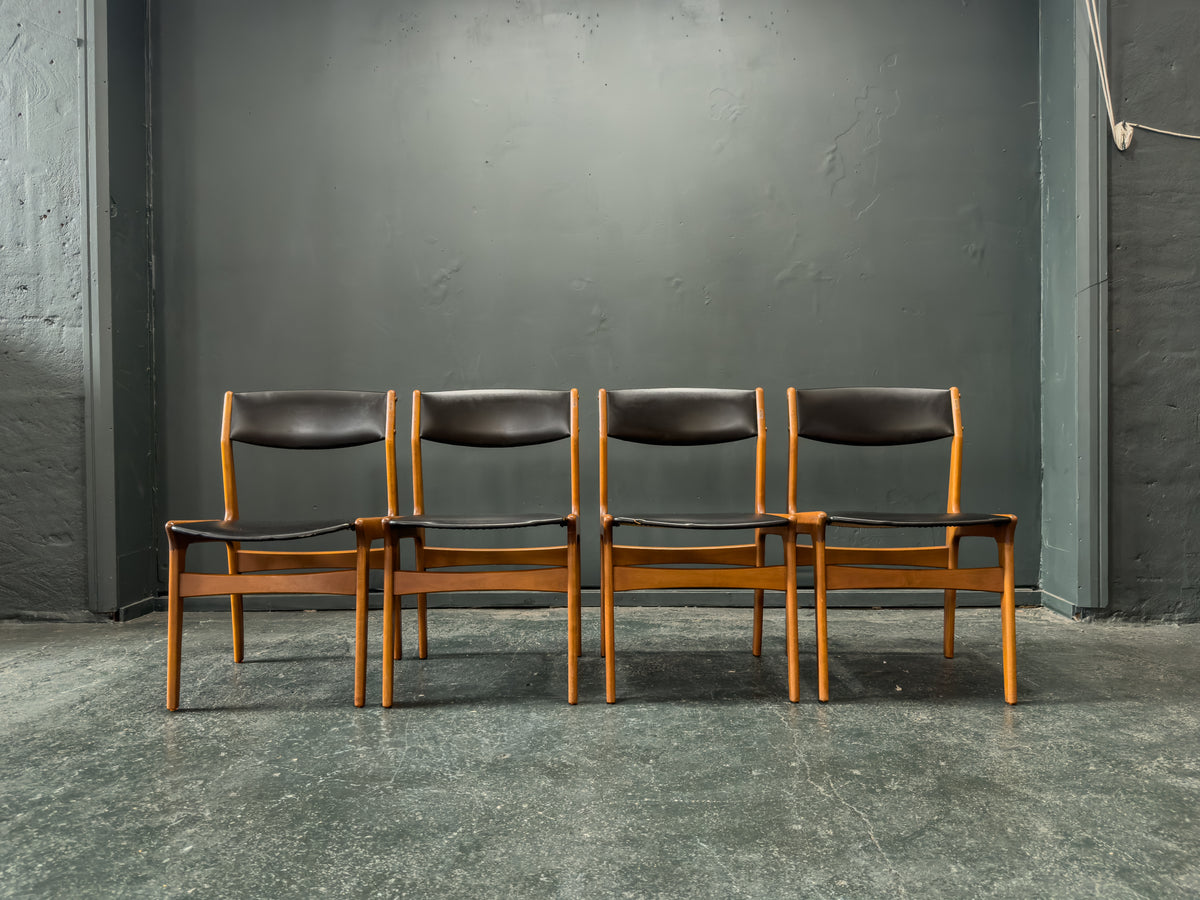 Set of 4 Teak and Vinyl Dining Chairs