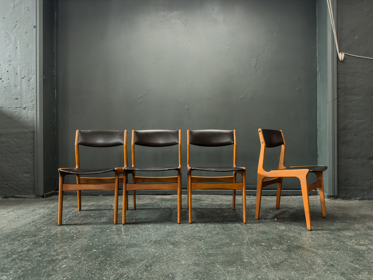 Set of 4 Teak and Vinyl Dining Chairs