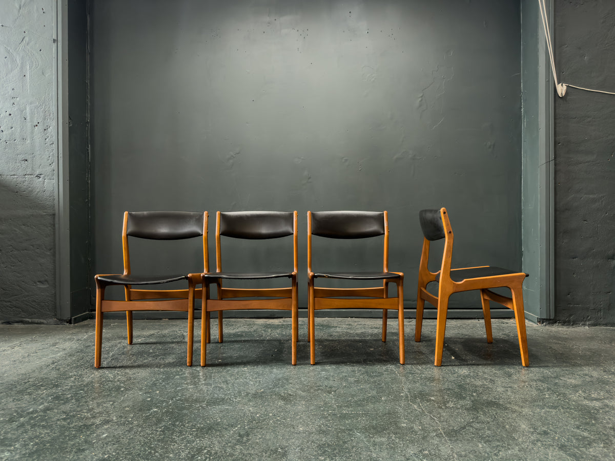 Set of 4 Teak and Vinyl Dining Chairs